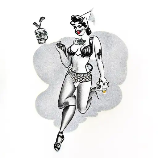 full body pin up girl with thong showing tattoo design idea