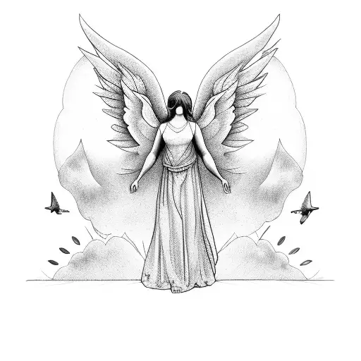 angel con alas abiertas por una joven tattoo design idea