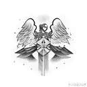esqueleto con expresión triste con alas de angel las cuales las abran una joven tattoo design idea