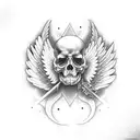 esqueleto con expresión triste con alas de angel las cuales las abran una joven tattoo design idea