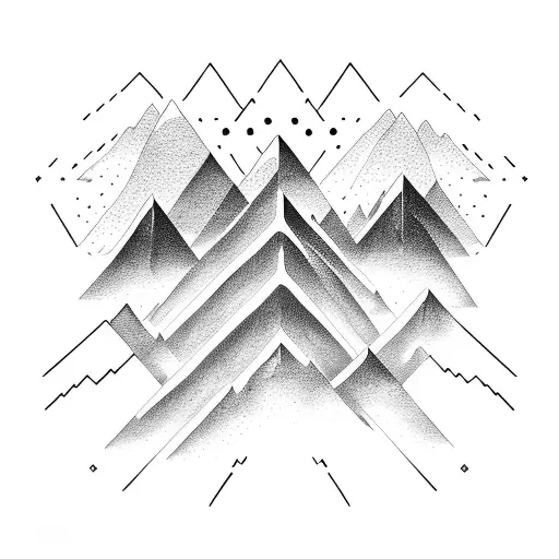 A mountain range made of shiny chrome, reflecting sunlight tattoo design idea