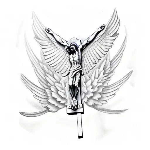 Crucifix with wings , don't include Jesus in human form tattoo design idea