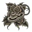 rose with snake tattoo design idea
