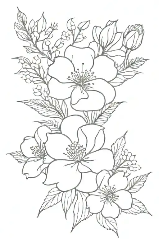 june,July,August,October,and November birth flower bouquet tattoo design idea