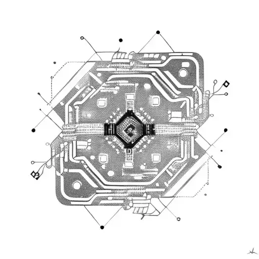 A futuristic computer chip surrounded by intricate circuitry tattoo design idea