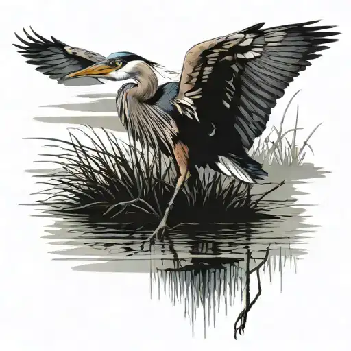 Great Blue Heron sitting by the river tattoo design idea