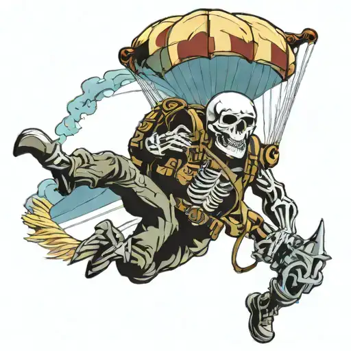 skeleton paratrooper jumping with a parachute tattoo design idea