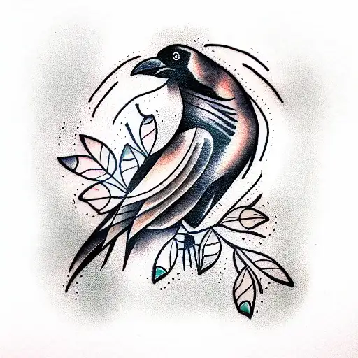 traditional crow tattoo with thorns tattoo design idea