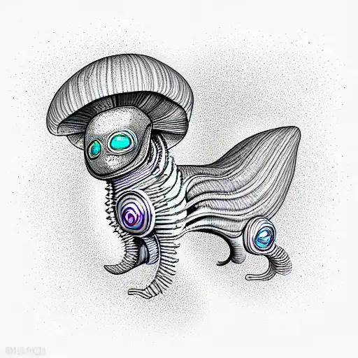 biomech mushroom alien pomeranian tattoo design idea