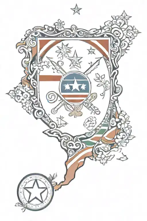 puerto rico flag inside puerto rico island surrounded by morro and taino symbols and thesperia grandiflora  tattoo design idea