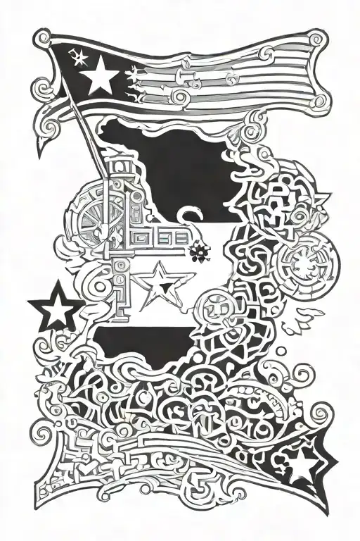 puerto rico flag inside puerto rico island surronded by morro and taino symbols tattoo design idea