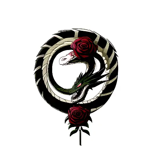 snake skull rose dragon tattoo design idea