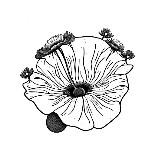 poppy, crysanthemum, and daisy intertwined tattoo design idea