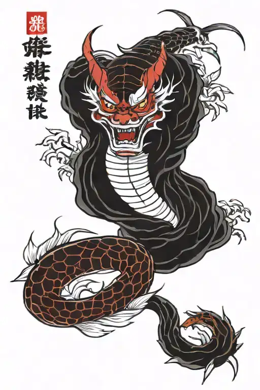hannya white and black snake red spider lily oryu red carp and a bat tattoo design idea