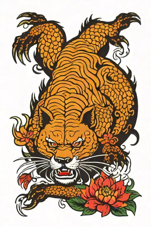 hannya white and black snake red spider lily oryu red carp and a ussuri brown bear tattoo design idea