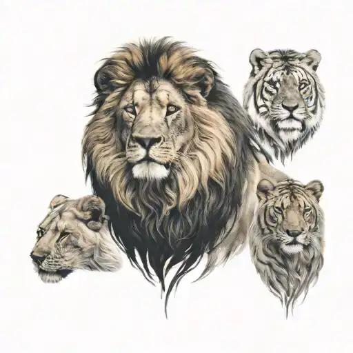 lion head and animals  tattoo design idea