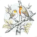 birch tree and Robin singing bird perched tattoo design idea