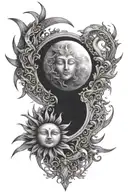 Sun and moon tattoo between shoulder blades  tattoo design idea