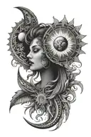 Sun and moon tattoo between shoulder blades  tattoo design idea