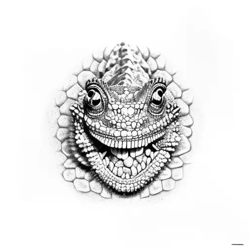 an angry chameleon using a bandana tattoo design idea