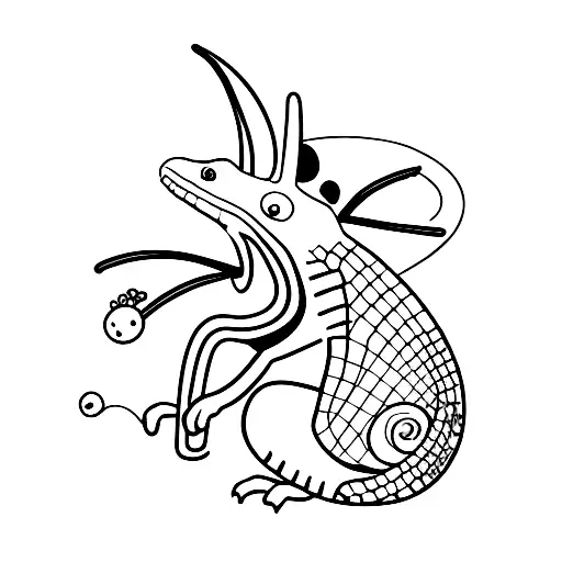 cartoonish angry chameleon wearing a bandana on his head  tattoo design idea