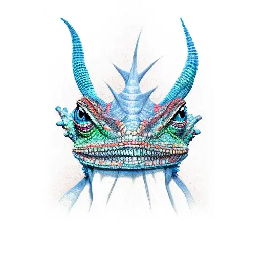 cartoonish angry chameleon wearing a bandana on his head  tattoo design idea