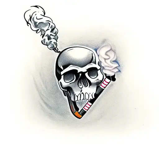 skull smoking a cigarette with crossed crutches behind it tattoo design idea