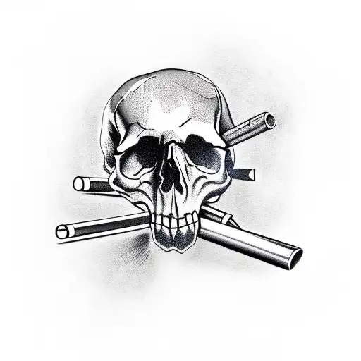 skull smoking a cigarette with crossed crutches tattoo design idea