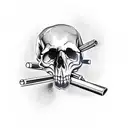 skull smoking a cigarette with crossed crutches tattoo design idea