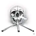 skull smoking a cigarette with crossed crutches tattoo design idea