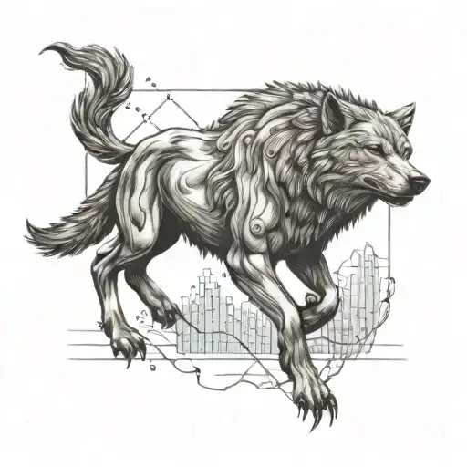 Wolf and bull forming a stock market graph tattoo tattoo design idea