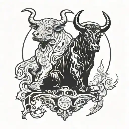 Bull and bear intertwined in a candlestick chart design tattoo design idea