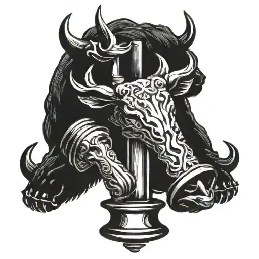 Bull and bear intertwined in a candlestick chart design tattoo design idea