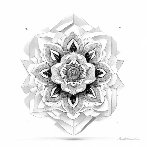 A black-grey tattoo of a jewel-inspired geometric flower tattoo design idea