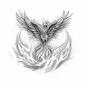 A phoenix rising from the ashes with the words 'never give up' incorporated into the design tattoo design idea