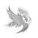A phoenix rising from the ashes with the words 'never give up' incorporated into the design tattoo design idea