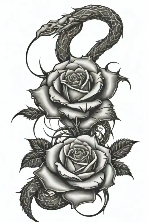 rose, thorns, lightning, barbed wire and snake rose tattoo design idea