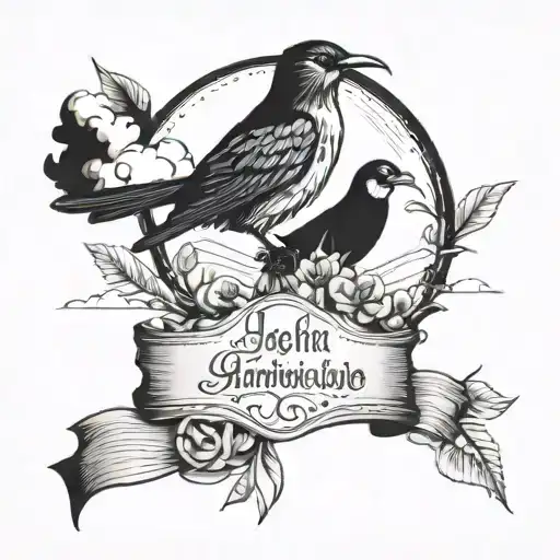 1 John 4:19 written across with a cloudy backgorund. Also have birds and jewlrey in the background tattoo design idea