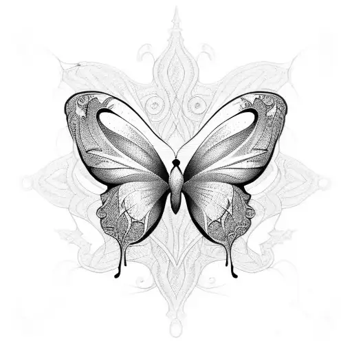 Design a tattoo where the letter A transforms into a butterfly with intricate dotwork details tattoo design idea