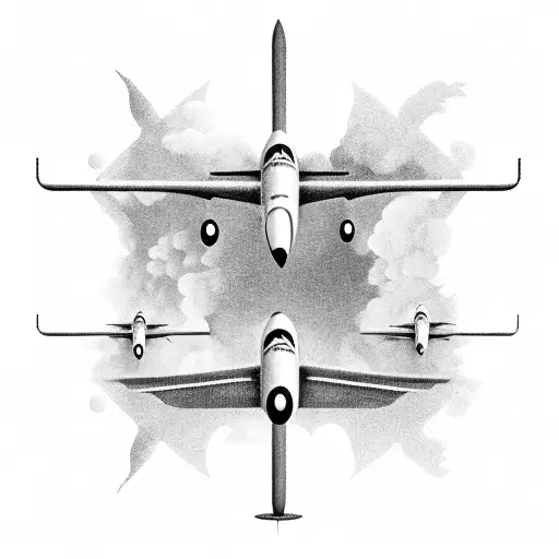 A surreal landscape with a flying airplane tattoo design idea