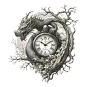 tree and dragon and clock  tattoo design idea
