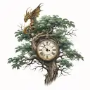 tree and dragon and clock  tattoo design idea