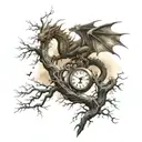 tree and dragon and clock  tattoo design idea