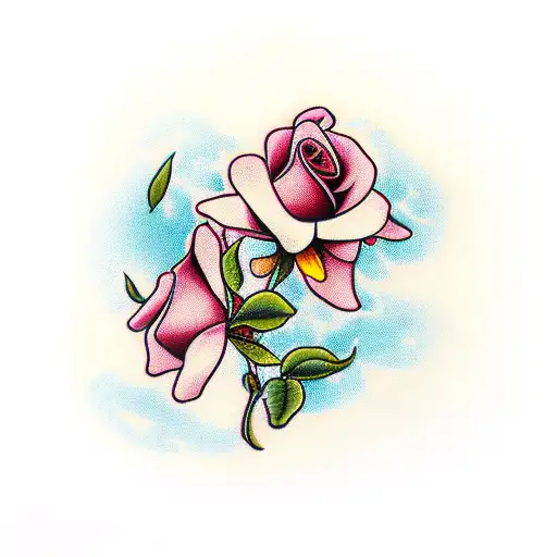 red rose  with yellow cowslips for placement on a woman's foot  tattoo design idea