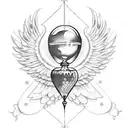 A dotwork tattoo of a broken hourglass with Icarus wings emerging from it, representing the fleeting nature of life tattoo design idea