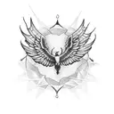 A dotwork tattoo of a broken hourglass with Icarus wings emerging from it, representing the fleeting nature of life tattoo design idea