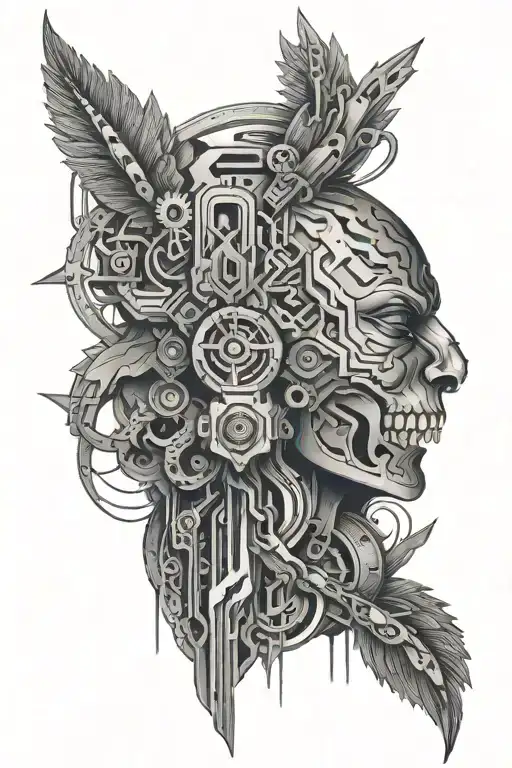 Cyber Style with lithuanian motive underneath tattoo design idea