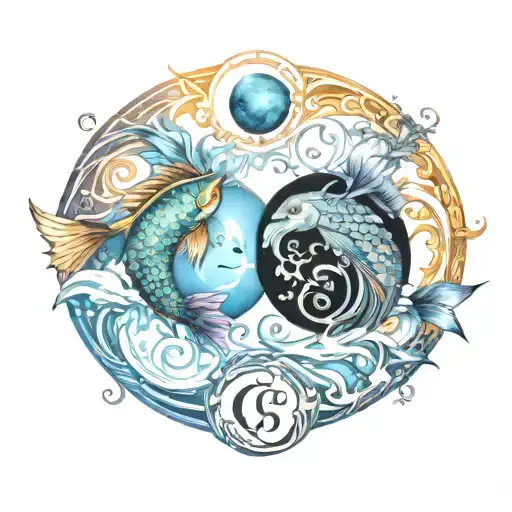 pisces sagittarius yin yang tattoo design idea