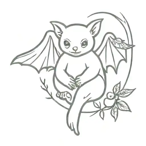 Baby angel hugging a cherry fruit bat with branch tattoo design idea