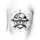 arm sleeve with Blackbeard's flag tattoo design idea